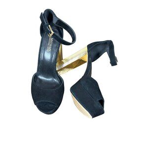 MICHAEL MICHAEL KORS Paloma Metallic Heel Suede Sandals Black Sz 5.5 EUC